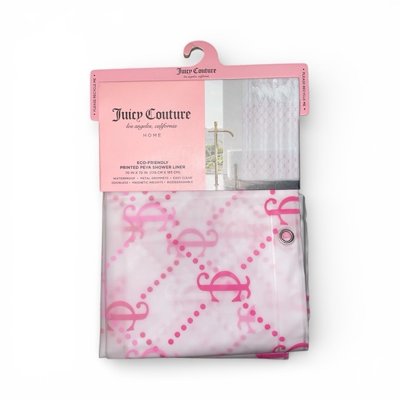Juicy Couture Other - 🩷Juicy Couture Pink Patterned Shower Curtain/Liner with Logo